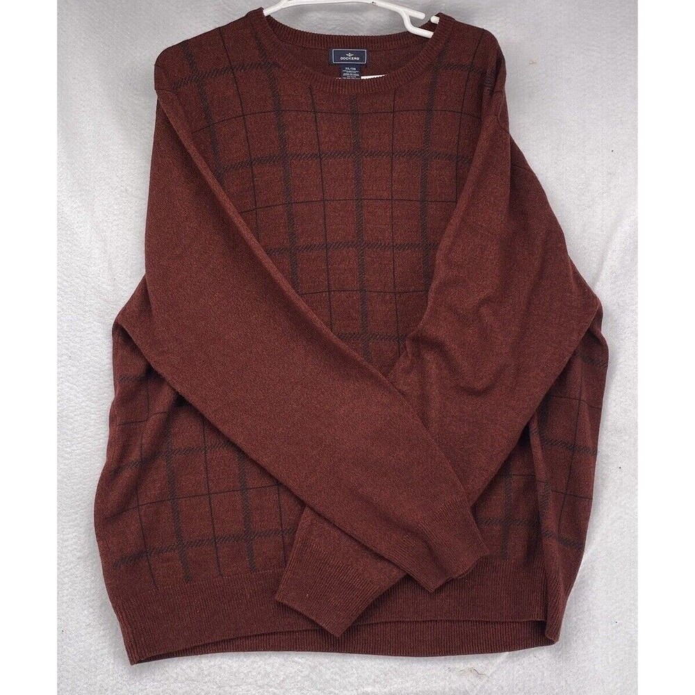Dockers Mens Size XXL Sweater Burgundy Red 100% Acrylic Crewneck Pullover - Picture 2 of 6